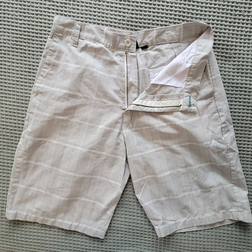 Burnside Shorts Mens‎ 32 Grey Plaid Flat Front Textured Cotton Blend Outdoor